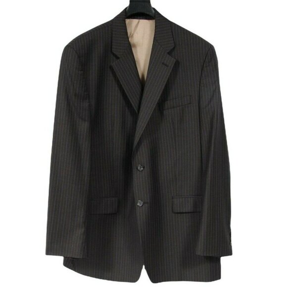 Lauren Ralph Lauren Mens Wool Blazer 44L Brown Pinstriped Sport Coat Jacket